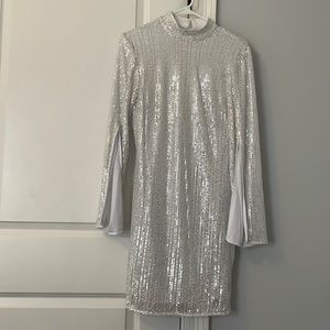 White and silver sequin dress